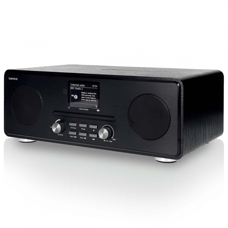 Lenco Internett / DAB+ / FM-radio med CD-spiller og Bluetooth® Svart Lenco Internett / DAB+ / FM-radio med CD-spiller og Bluetooth® Svart