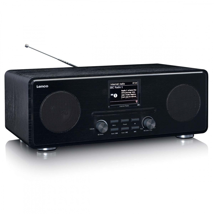 Lenco Internett / DAB+ / FM-radio med CD-spiller og Bluetooth® Svart Lenco Internett / DAB+ / FM-radio med CD-spiller og Bluetooth® Svart