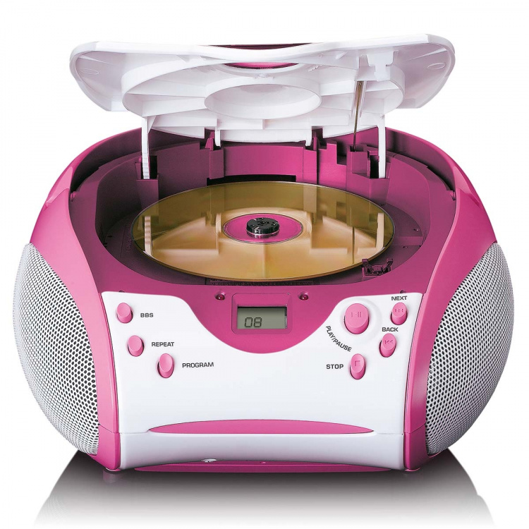 Lenco Boombox med CD-spiller, FM-radio og klistremerker Rosa