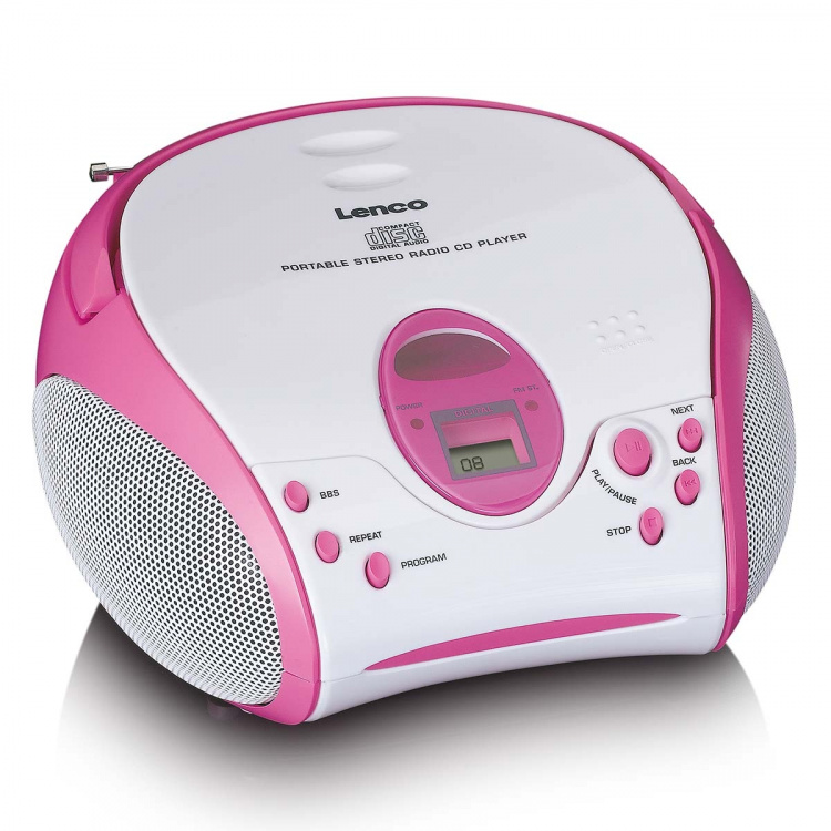 Lenco Boombox med CD-spiller, FM-radio og klistremerker Rosa