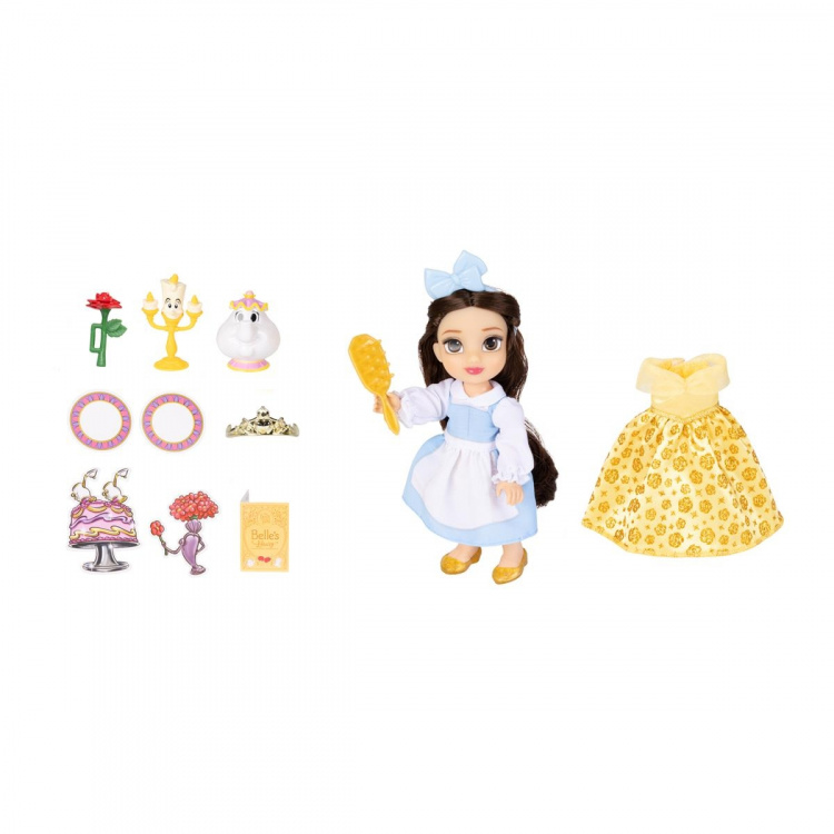 JAKKS Pacific Disney Princess 6 tommers liten dukke med ekstra mote og tilbehør Be Our Guest Belle