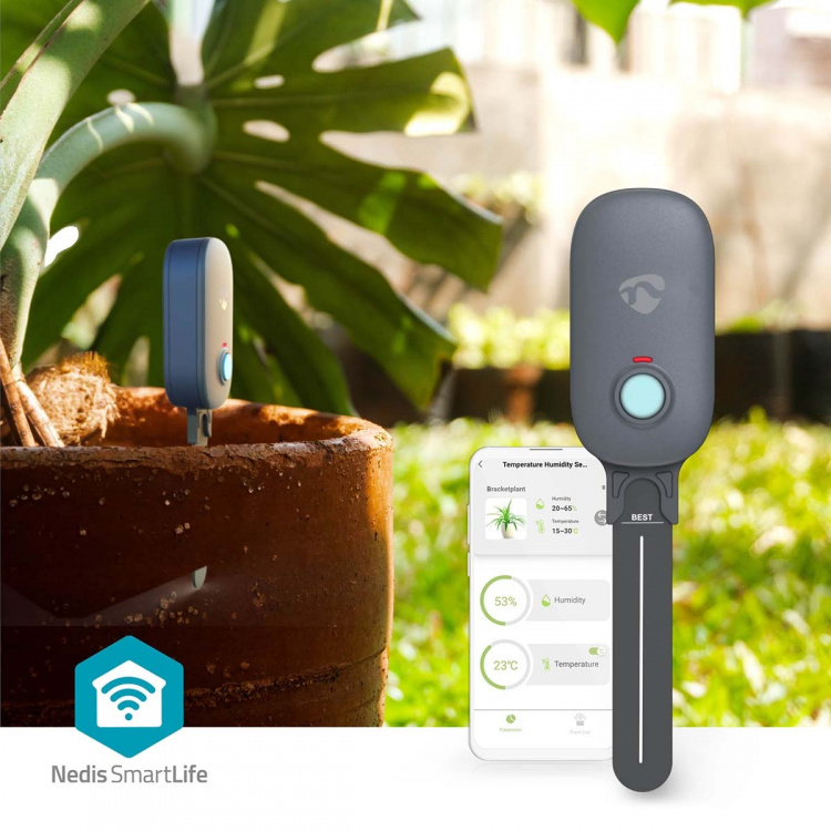 Nedis SmartLife Jordfuktighetsmåler | Bluetooth® | Batteri drevet | IP55 | 0 - 100 % | Android™ / IOS Nedis SmartLife Jordfuktighetsmåler | Bluetooth® | Batteri drevet | IP55 | 0 - 100 % | Android™ / IOS