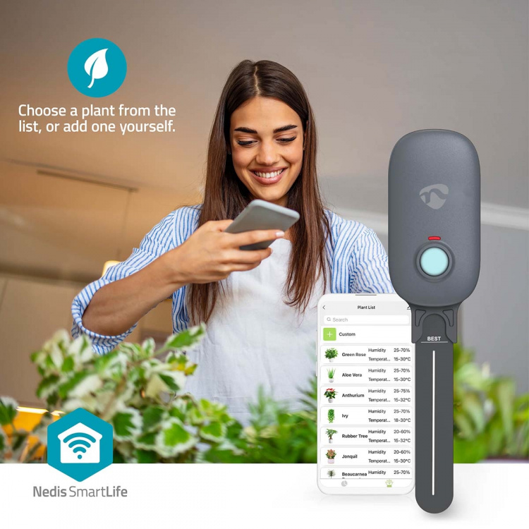 Nedis SmartLife Jordfuktighetsmåler | Bluetooth® | Batteri drevet | IP55 | 0 - 100 % | Android™ / IOS Nedis SmartLife Jordfuktighetsmåler | Bluetooth® | Batteri drevet | IP55 | 0 - 100 % | Android™ / IOS