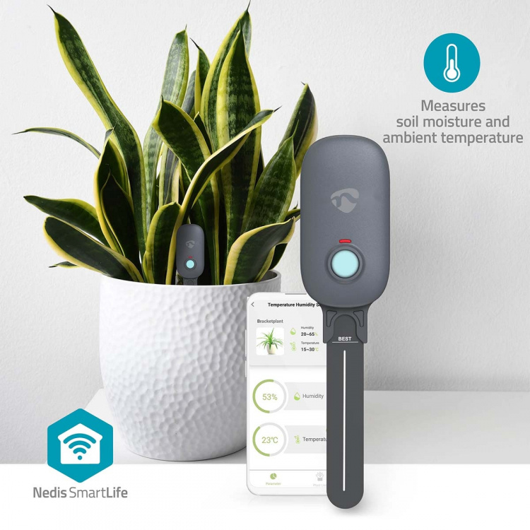 Nedis SmartLife Jordfuktighetsmåler | Bluetooth® | Batteri drevet | IP55 | 0 - 100 % | Android™ / IOS Nedis SmartLife Jordfuktighetsmåler | Bluetooth® | Batteri drevet | IP55 | 0 - 100 % | Android™ / IOS