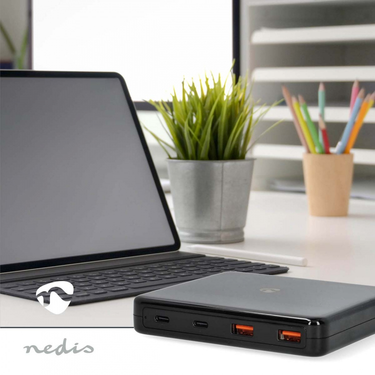 Nedis Bordlader | 65 W | GaN | 1.5 / 2.0 / 2.5 / 3.0 / 3.25 A A | Antall utganger: 4 | USB-A / USB-C™ | Euro | 1.50 m | Automatisk Spenning Utvalg