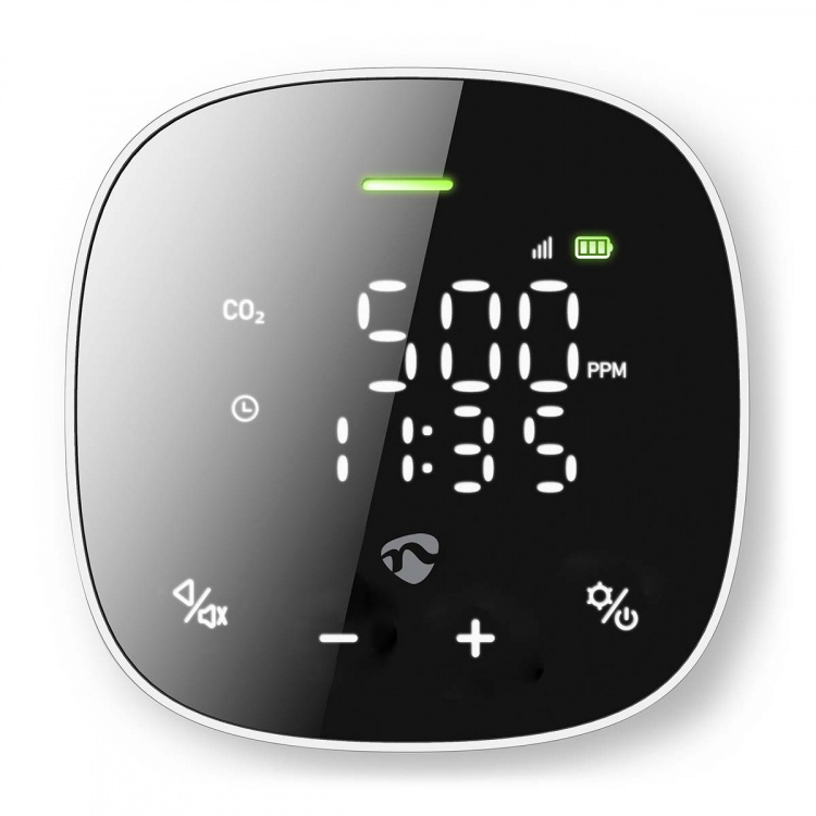 Nedis SmartLife luftkvalitetsmonitor | Wi-Fi | Inkludert display | Karbondioksid (CO2) / Luftfuktighet / Temperatur | Android™ / IOS | Hvit / Sort