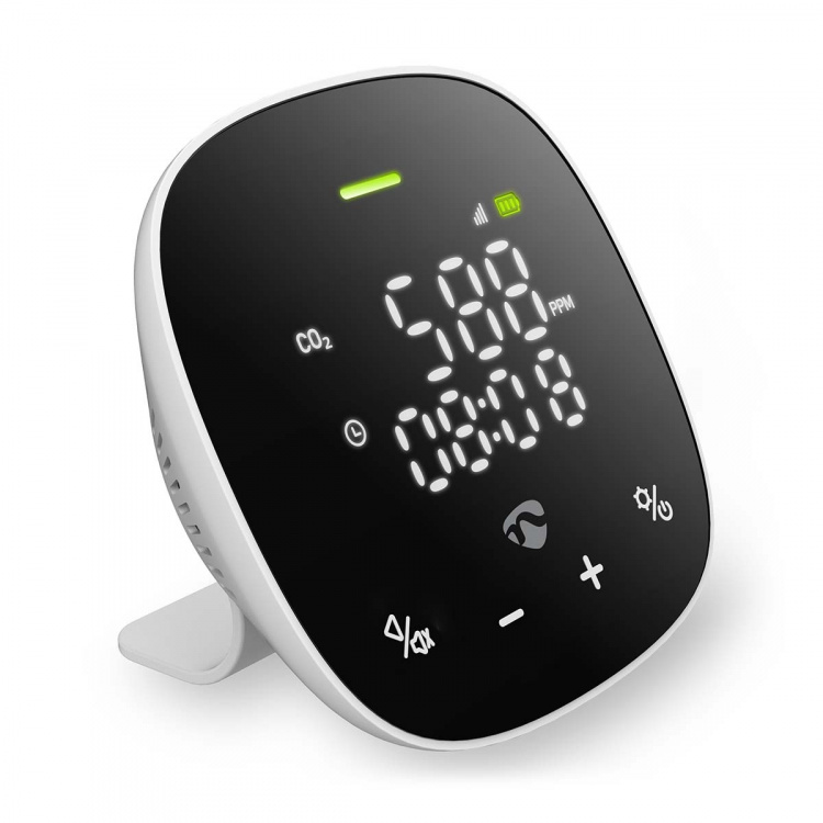Nedis SmartLife luftkvalitetsmonitor | Wi-Fi | Inkludert display | Karbondioksid (CO2) / Luftfuktighet / Temperatur | Android™ / IOS | Hvit / Sort