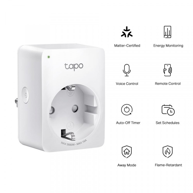 TP-Link Tapo Mini Smart Wi-Fi-kontakt, energiovervåking, Matter /Tapo P110M