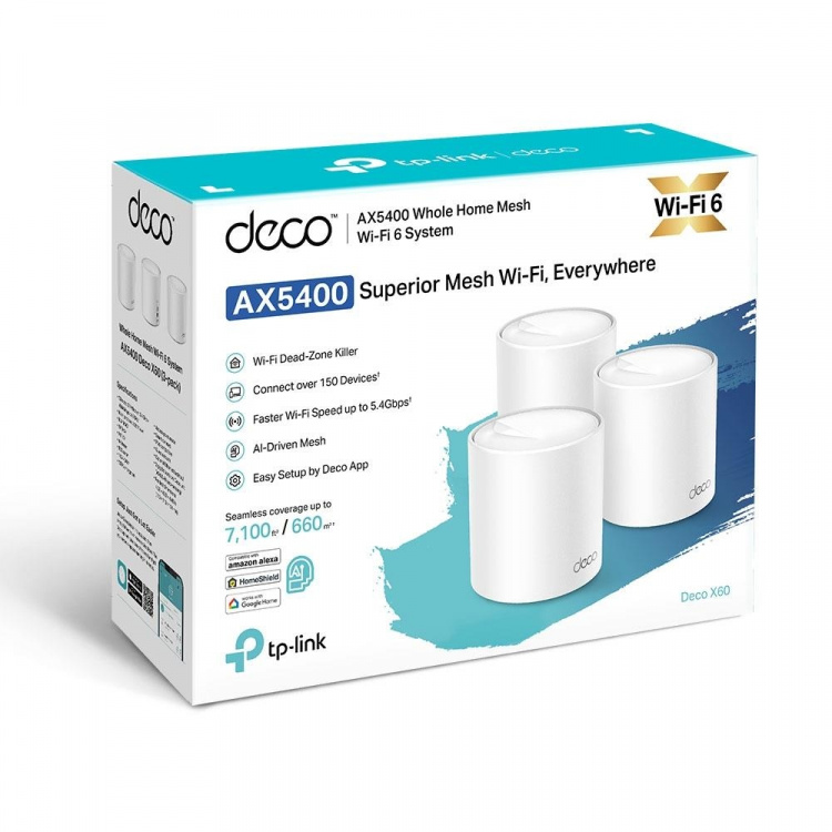 TP-Link Deco X60 (3-pakning) Wi-Fi 6 AX Wi-Fi-system for hele hjemmet TP-Link Deco X60 (3-pakning) Wi-Fi 6 AX Wi-Fi-system for hele hjemmet