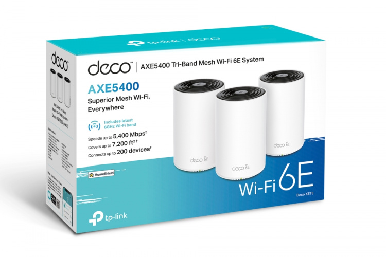 TP-Link Deco XE75 (3-pakning) Wi-Fi 6E AXE5400 Wi-Fi-system med netting for hele hjemmet TP-Link Deco XE75 (3-pakning) Wi-Fi 6E AXE5400 Wi-Fi-system med netting for hele hjemmet