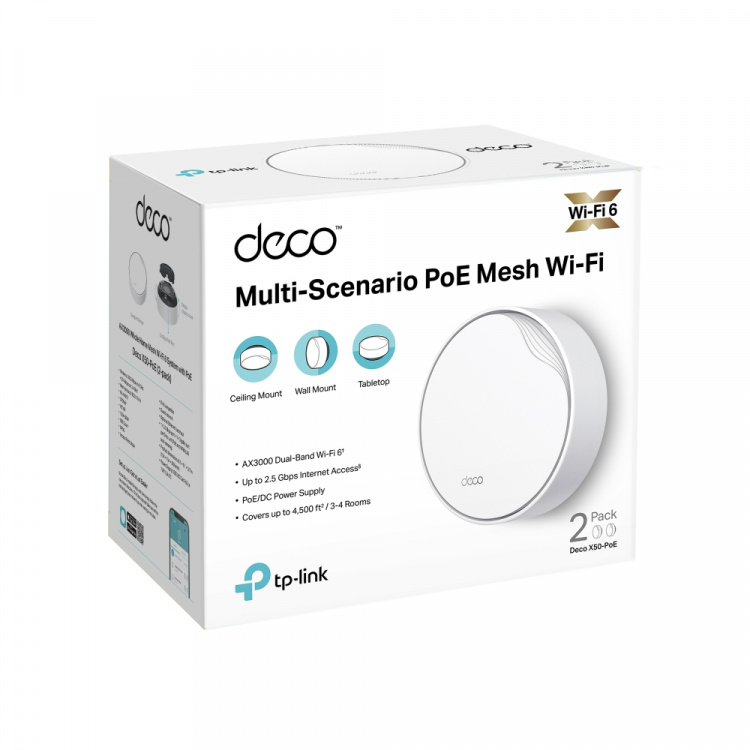 TP-Link Deco X50-PoE Wi-Fi 6 AX3000 Mesh-system med PoE (2-pakning)