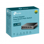 TP-Link 5-port Gigabit Easy Smart-svitsj med 4-porters PoE+ TP-Link 5-port Gigabit Easy Smart-svitsj med 4-porters PoE+