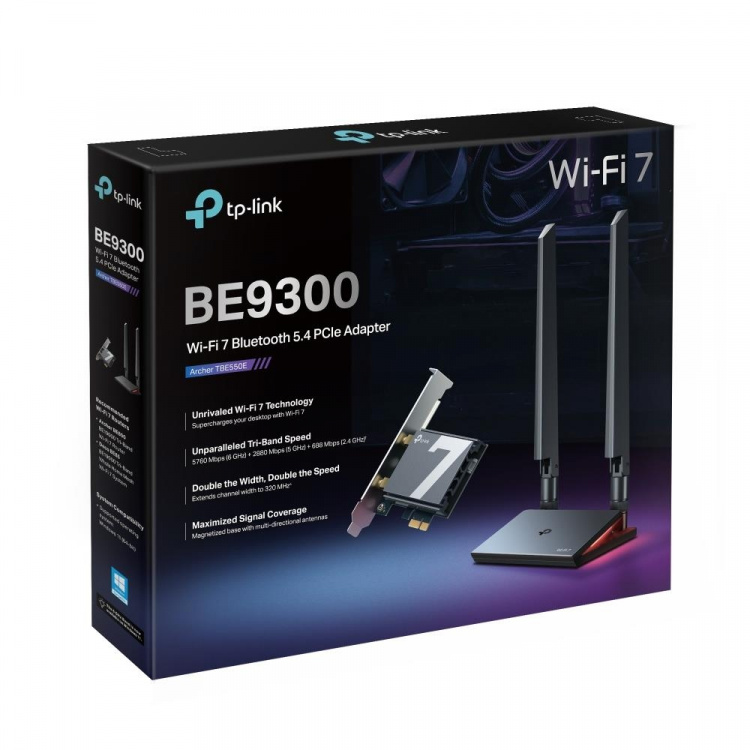 TP-Link BE9300 Tri-Band Wi-Fi 7 Bluetooth PCIe-adapter / Archer TBE550E TP-Link BE9300 Tri-Band Wi-Fi 7 Bluetooth PCIe-adapter / Archer TBE550E