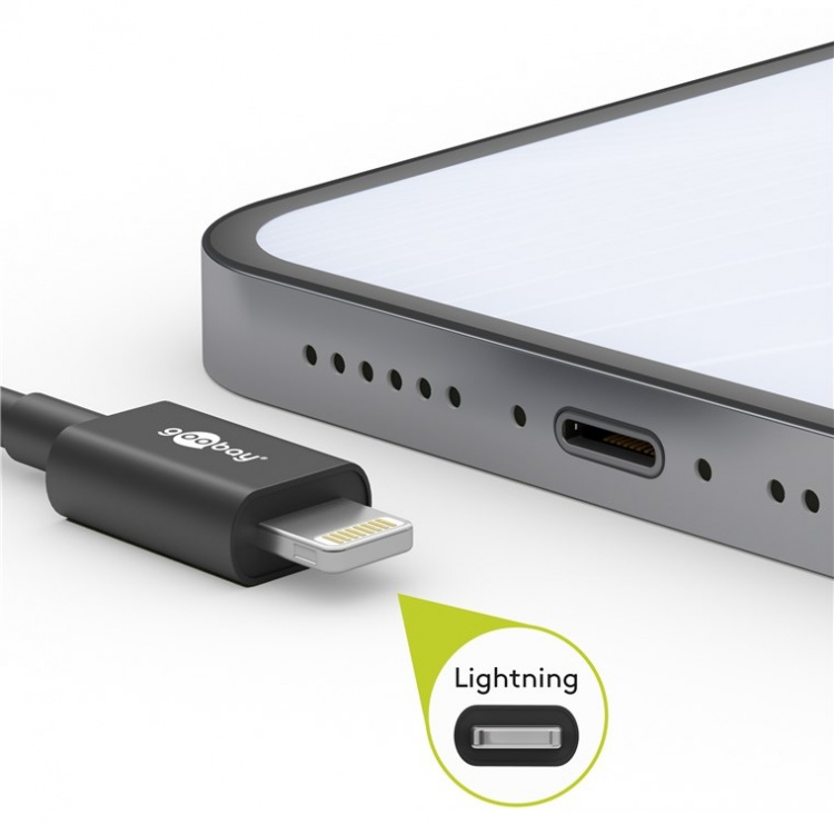 Goobay Lightning til USB-C™ lade- og synkroniseringskabel, 0,5 m, svart MFi-kabel for Apple iPhone/iPad