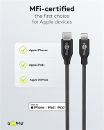Goobay Lightning til USB-C™ lade- og synkroniseringskabel, 2 m, svart MFi-kabel for Apple iPhone/iPad