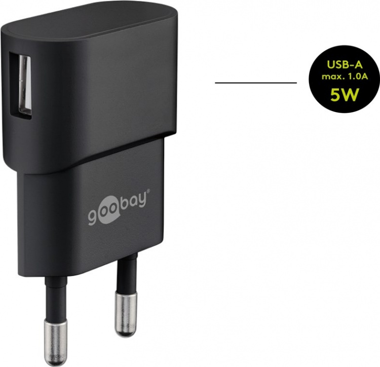 Goobay Micro-USB-ladesett (5 W) Strømforsyning med Micro-USB-kabel 1 m (svart)