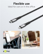 Goobay Lightning USB-C™ tekstilkabel med metallkontakter, 1 m MFi-sertifisert, elegant og ekstra robust lade- og synkroniseringskabel for Apple iPhone/iPad (svart, grå)