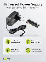 Goobay Universell strømforsyning (9 V - 24 V maks. 24 W / 1,5 A) inkl. 7x DC-adaptere