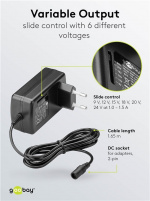 Goobay Universell strømforsyning (9 V - 24 V maks. 24 W / 1,5 A) inkl. 7x DC-adaptere