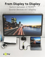 Goobay Manuell HDMI™-bryter 2 til 1 (4K @ 30 Hz) for å bytte mellom 2x HDMI™-enheter koblet til 1x HDMI™-skjerm Goobay Manuell HDMI™-bryter 2 til 1 (4K @ 30 Hz) for å bytte mellom 2x HDMI™-enheter koblet til 1x HDMI™-skjerm