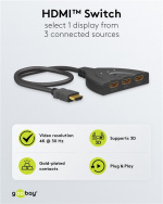 Goobay Manuell HDMI™-bryter 3 til 1 (4K @ 30 Hz) for å bytte mellom 3 x HDMI™-enheter koblet til 1 x HDMI™-skjerm Goobay Manuell HDMI™-bryter 3 til 1 (4K @ 30 Hz) for å bytte mellom 3 x HDMI™-enheter koblet til 1 x HDMI™-skjerm