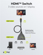 Goobay Manuell HDMI™-bryter 3 til 1 (4K @ 60 Hz) for å bytte mellom 3 x HDMI™-enheter koblet til 1 x HDMI™-skjerm Goobay Manuell HDMI™-bryter 3 til 1 (4K @ 60 Hz) for å bytte mellom 3 x HDMI™-enheter koblet til 1 x HDMI™-skjerm