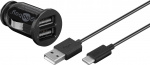Goobay Dobbel USB-billader USB-C™, USB-A (12 W) billadeadapter med 2x USB-A og USB-C™-kabel 1,0 m (svart)