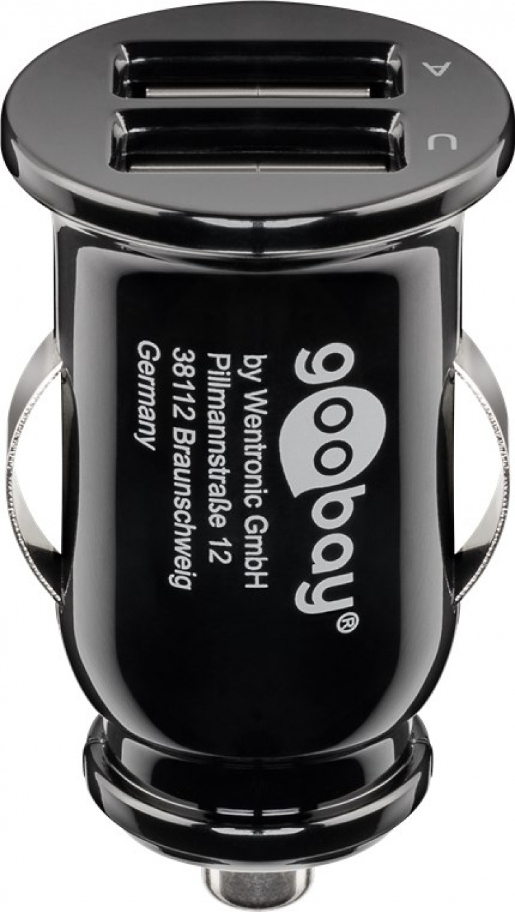 Goobay Dobbel USB-billader USB-C™, USB-A (12 W) billadeadapter med 2x USB-A og USB-C™-kabel 1,0 m (svart)