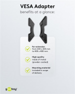 Goobay TV-veggmonteringsadapter med VESA-dimensjon øker avstanden mellom monteringshullene på et TV-apparat til maksimalt 400x400 mm