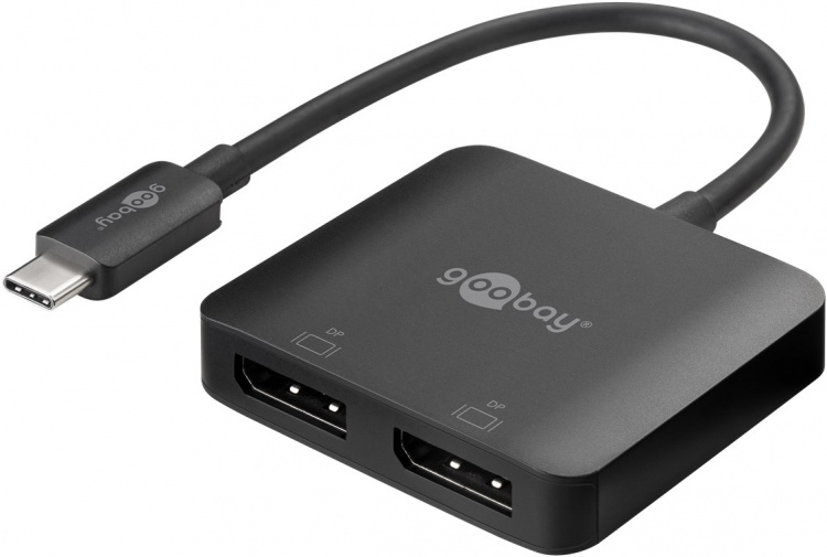 Goobay USB-C™ til 2x DisplayPort™-adapter utvider én USB-C™-port med to DisplayPort™-porter