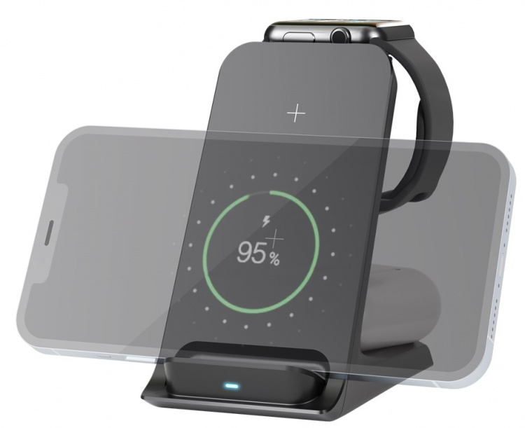 Goobay 3in1 trådløs lader, Qi-kompatibel, svart Lader trådløst opp til 3 enheter samtidig