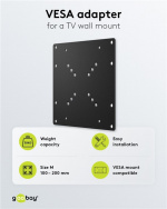 Goobay Adapter for TV-veggmontering med VESA-dimensjon øker avstanden mellom monteringshullene på et TV-apparat til maksimalt 200x200 mm
