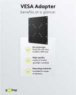 Goobay Adapter for TV-veggmontering med VESA-dimensjon øker avstanden mellom monteringshullene på et TV-apparat til maksimalt 200x200 mm