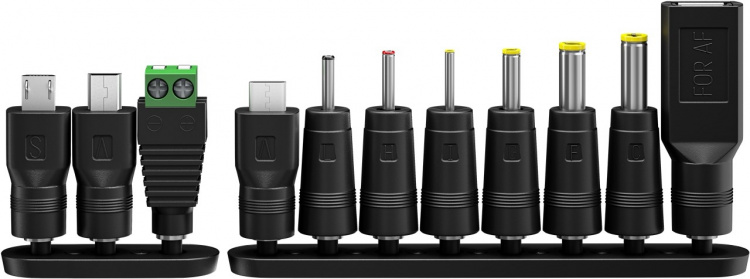 Goobay Universell strømforsyning 3 V - 12 V, maks. 18 W inkl. 11 adaptere: 7 DC-adaptere pluss USB-C™, USB-A, USB Mini-B, Micro-USB og rekkeklemme