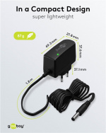 Goobay 12 V strømforsyning (7,2 W / 0,6 A) med senterpinne (hann) 5,5 mm x 2,1 mm