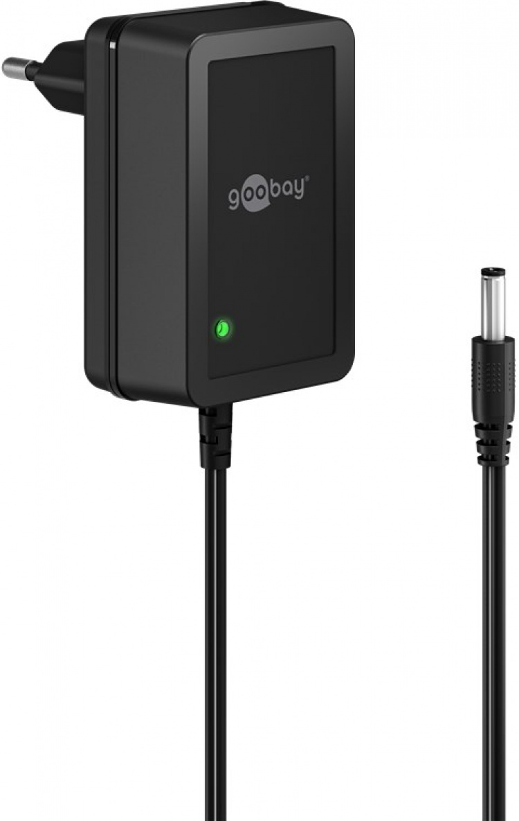 Goobay 12 V strømforsyning (18 W / 1,5 A) med senterpinne (hann) 5,5 mm x 2,5 mm
