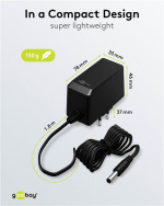 Goobay 12 V strømforsyning (27 W / 2,25 A) med senterpinne (hann) 5,5 mm x 2,1 mm Goobay 12 V strømforsyning (27 W / 2,25 A) med senterpinne (hann) 5,5 mm x 2,1 mm