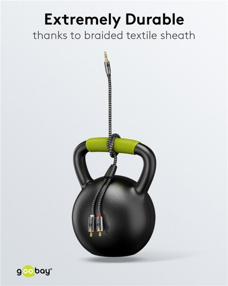 Goobay Audioadapterkabel AUX, 3,5 mm jack til stereo RCA-plugg, 2 m Pawl 3,5 mm plugg (3-pinners, stereo) > 2x RCA-plugg (lyd venstre/høyre) Goobay Audioadapterkabel AUX, 3,5 mm jack til stereo RCA-plugg, 2 m Pawl 3,5 mm plugg (3-pinners, stereo) > 2x RCA-plugg (lyd venstre/høyre)