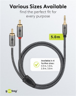 Goobay Lydadapterkabel AUX, 3,5 mm jack til stereo RCA-plugg, 5 m, 3,5 mm plugg (3-pinners, stereo) > 2 x RCA-plugg (lyd venstre/høyre)