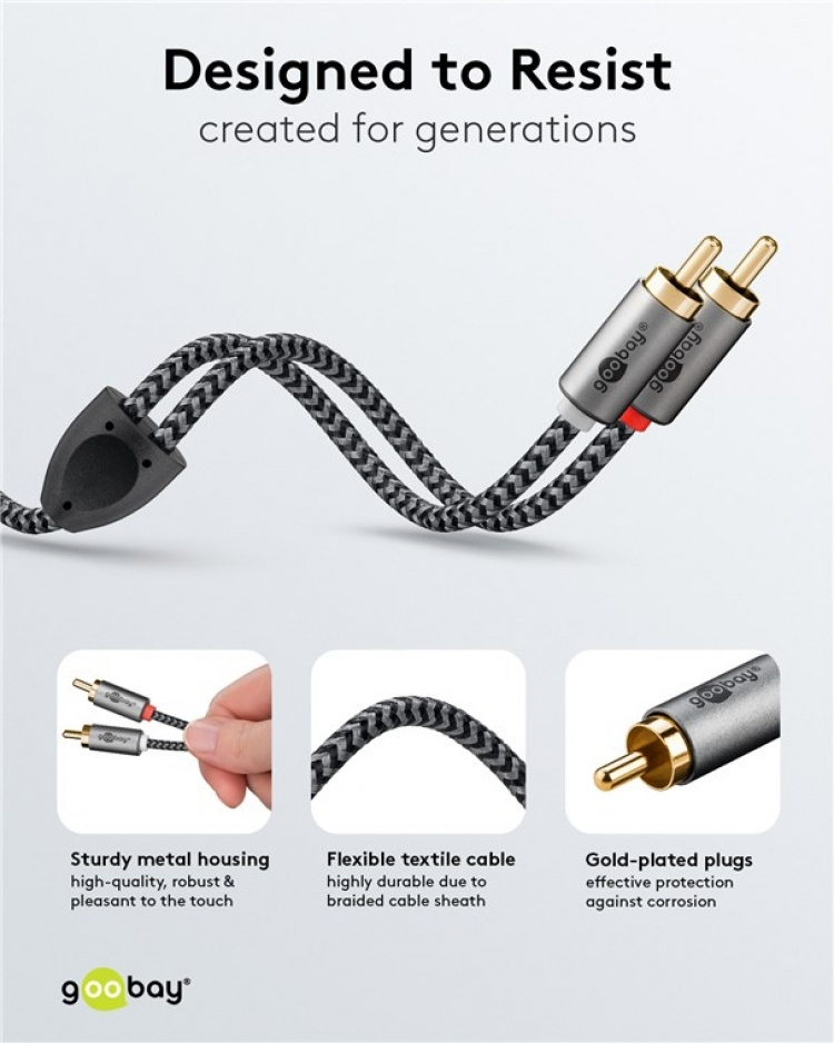 Goobay Stereo RCA-kabel, 3 m 2x RCA-kontakt (lyd venstre/høyre) > 2x RCA-kontakt (lyd venstre/høyre)