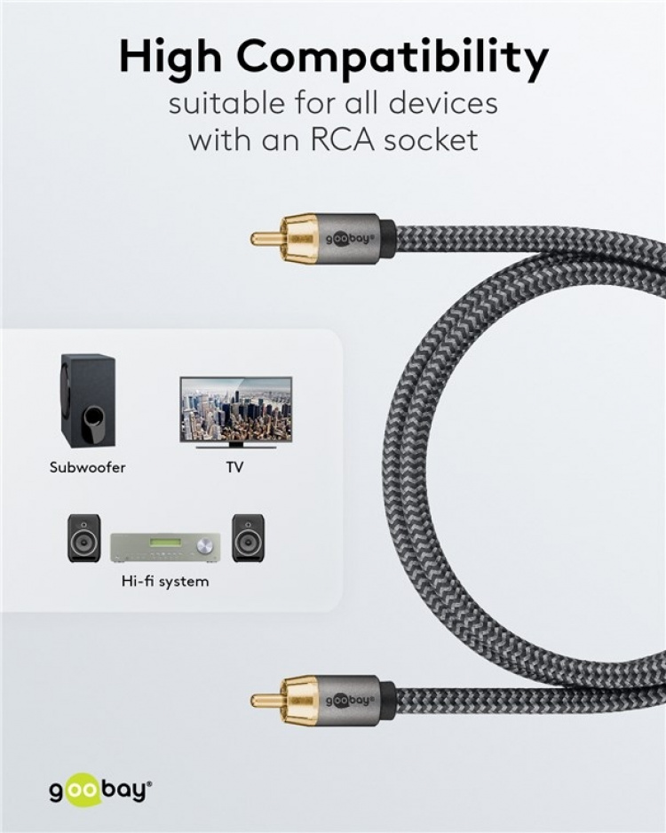 Goobay Mono RCA-kabel, 3 m RCA-plugg (basshøyttaler, senter) > RCA-plugg (basshøyttaler, senter)