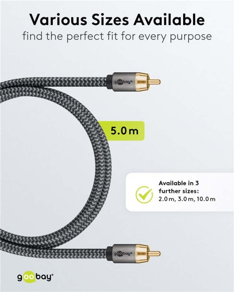 Goobay Mono RCA-kabel, 5 m RCA-plugg (basshøyttaler, senter) > RCA-plugg (basshøyttaler, senter)