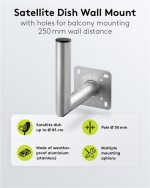 Goobay Veggbrakett i aluminium for parabolantenne, avstand til vegg 250 mm Veggbrakett av høy kvalitet for parabolantenne laget av rustfritt og værbestandig aluminium