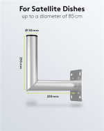 Goobay Veggbrakett i aluminium for parabolantenne, avstand til vegg 250 mm Veggbrakett av høy kvalitet for parabolantenne laget av rustfritt og værbestandig aluminium