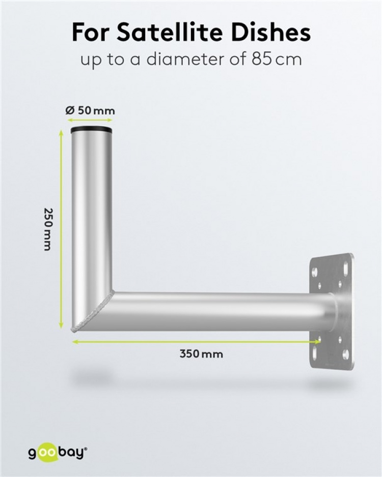 Goobay Veggfeste for parabolantenne i aluminium, avstand til vegg 350 mm Veggfeste for parabolantenne i rustfritt og værbestandig aluminium av høy kvalitet Goobay Veggfeste for parabolantenne i aluminium, avstand til vegg 350 mm Veggfeste for parabolantenne i rustfritt og værbestandig aluminium av høy kvalitet