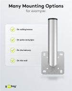 Goobay Veggfeste for parabolantenne i aluminium, avstand til vegg 350 mm Veggfeste for parabolantenne i rustfritt og værbestandig aluminium av høy kvalitet Goobay Veggfeste for parabolantenne i aluminium, avstand til vegg 350 mm Veggfeste for parabolantenne i rustfritt og værbestandig aluminium av høy kvalitet