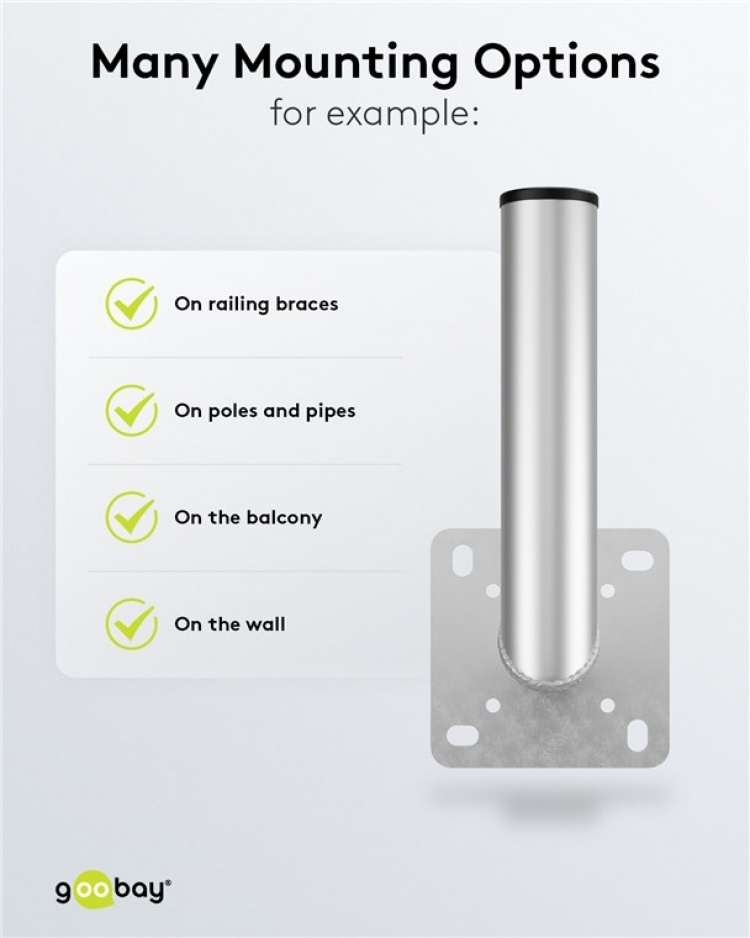 Goobay Veggfeste for parabolantenne i aluminium, avstand til vegg 350 mm Veggfeste for parabolantenne i rustfritt og værbestandig aluminium av høy kvalitet Goobay Veggfeste for parabolantenne i aluminium, avstand til vegg 350 mm Veggfeste for parabolantenne i rustfritt og værbestandig aluminium av høy kvalitet