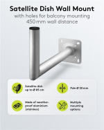 Goobay Veggbrakett i aluminium for parabolantenne, avstand til vegg 450 mm Veggbrakett av høy kvalitet for parabolantenne laget av rustfritt og værbestandig aluminium