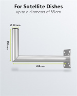 Goobay Veggbrakett i aluminium for parabolantenne, avstand til vegg 450 mm Veggbrakett av høy kvalitet for parabolantenne laget av rustfritt og værbestandig aluminium