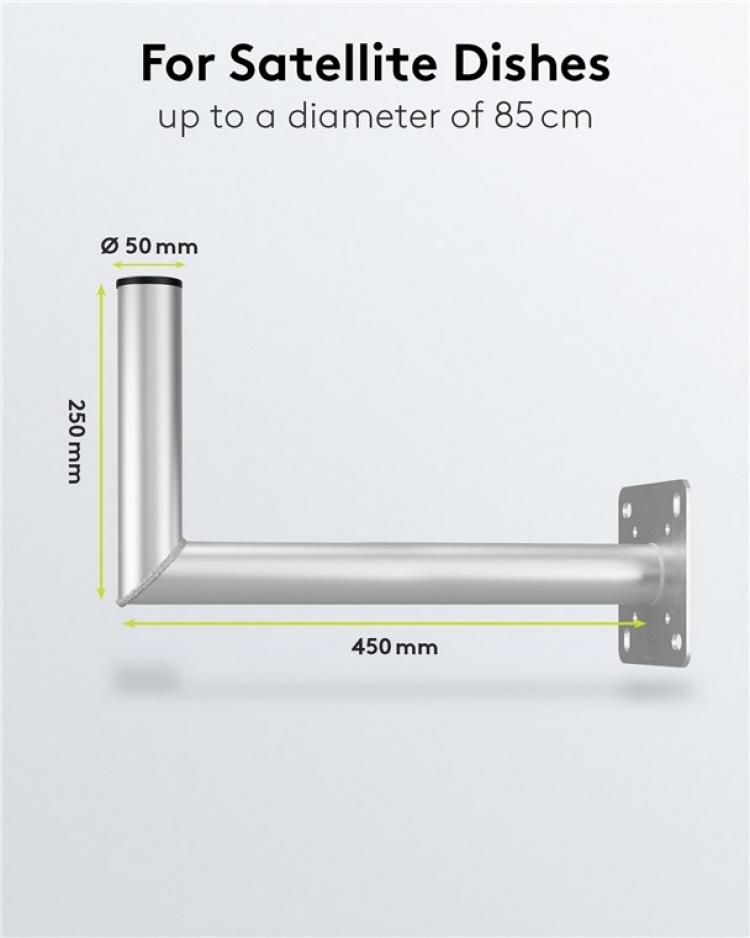 Goobay Veggbrakett i aluminium for parabolantenne, avstand til vegg 450 mm Veggbrakett av høy kvalitet for parabolantenne laget av rustfritt og værbestandig aluminium